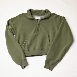 American Eagle Crop Sweatshirt Womens XS Olive Green 1/2 Zip Pullover